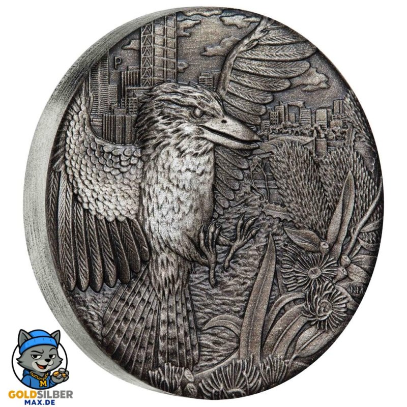 2 Unzen Silber Kookaburra  2018 High Relief Antique