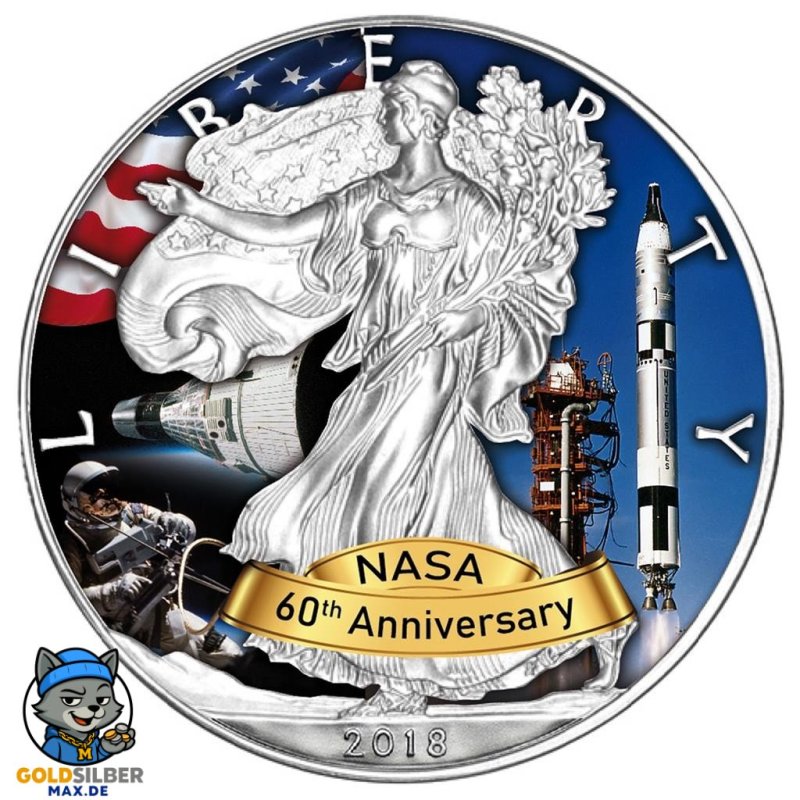 1 Unze Silber American Eagle 2018  Projekt Gemini 60 Jahre Nasa