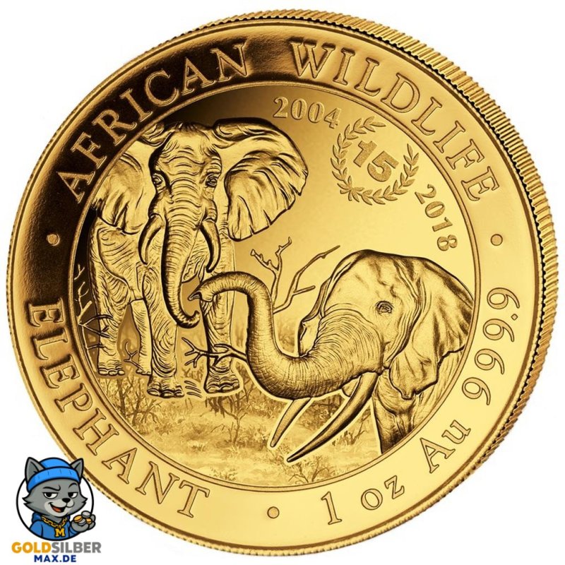1 oz Unze Gold Somalia Elefant 2004-2018 15 Jahre Jubiläum