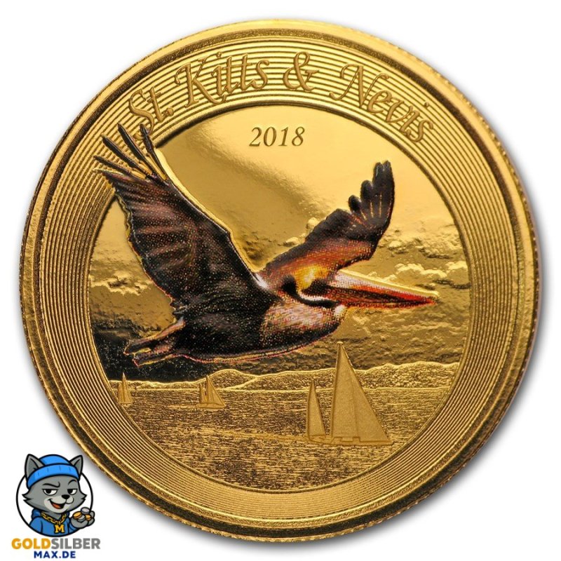 1 Unze oz Gold 2018 St Kitts Pelican farbig