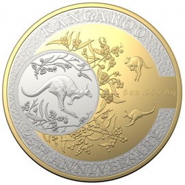 5  Unzen Silber  Dollar 25th Anniversary Kangaroo Series Känguru PP 2018 Teilvergoldet
