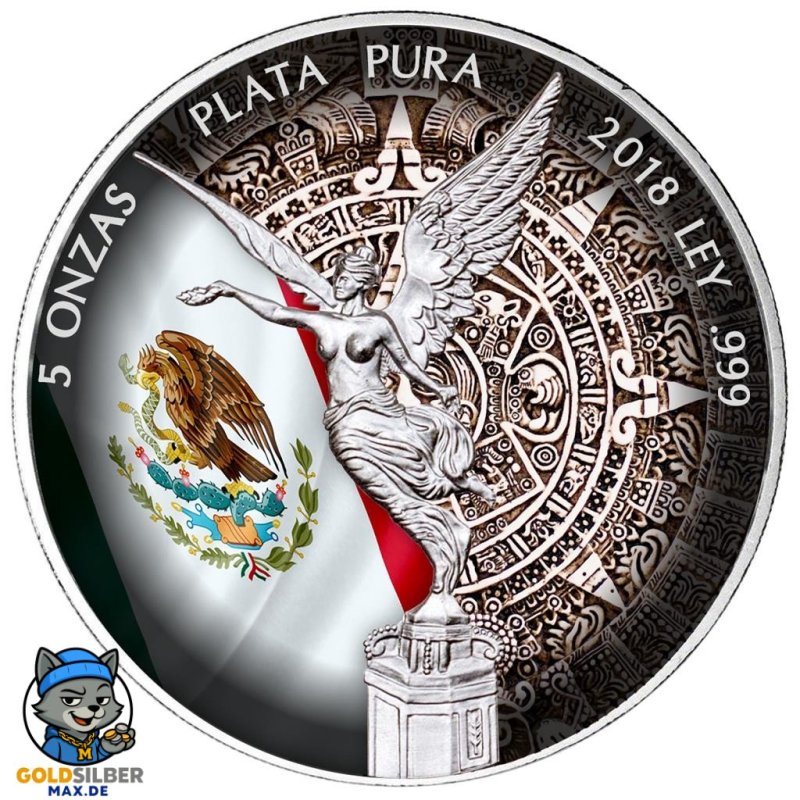 5 Unzen Silber Mexiko Libertad 2018 Aztekenkalender