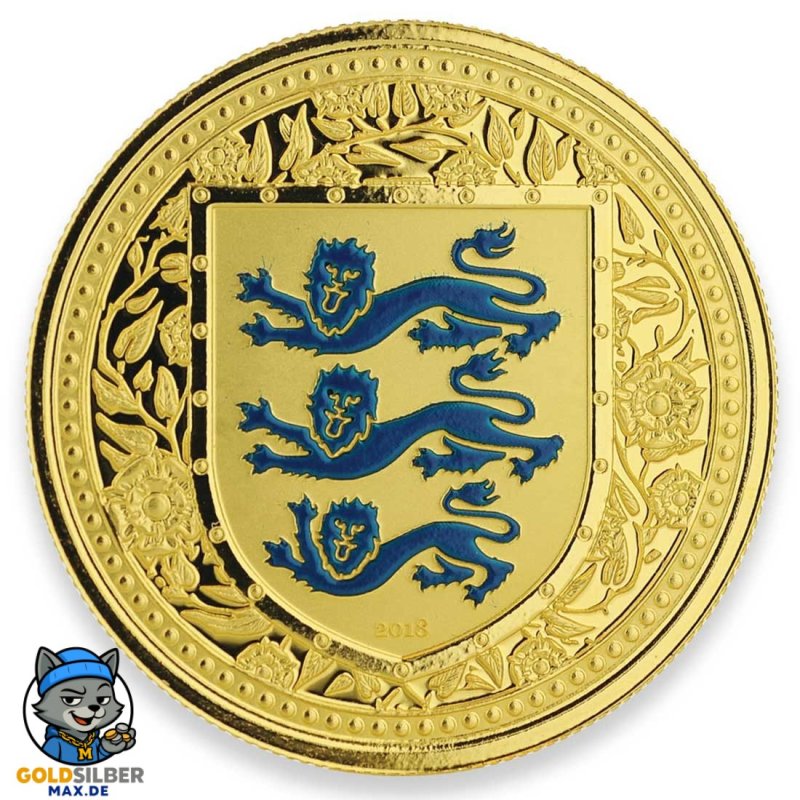 1 Unze oz Gold 2018 three Lions Royal Arms of Britain Gibraltar Blue  500 Stück