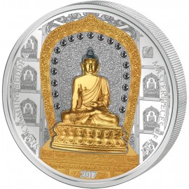 3 Unzen Silber 2017 Cook Islands  25 und 20 $ Shakyamuni Buddha 2017 3 Oz Silber + 1/4 Oz Gold RAR