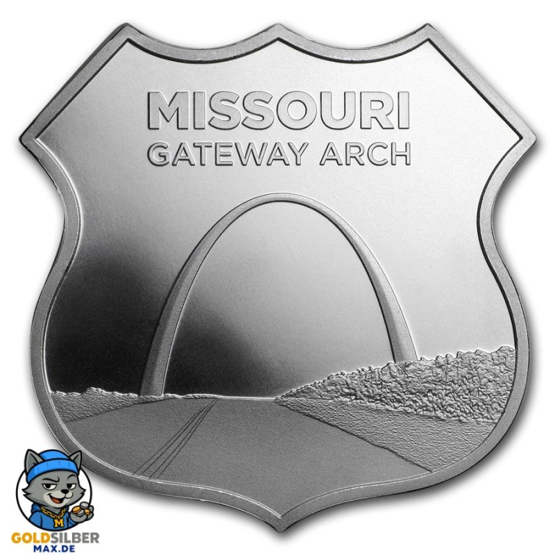 1 Unze Silber Round  Icons of Route 66 Shield Missouri
