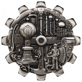 2 x 1 Unze Silber Tuvalu Evolution of Industry - Gear-Shaped Zahnradform Antique Finish