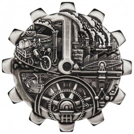 2 x 1 Unze Silber Tuvalu Evolution of Industry - Gear-Shaped Zahnradform Antique Finish