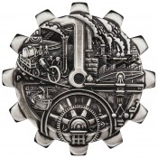 2 x 1 Unze Silber Tuvalu Evolution of Industry - Gear-Shaped Zahnradform Antique Finish