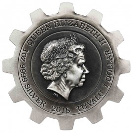 2 x 1 Unze Silber Tuvalu Evolution of Industry - Gear-Shaped Zahnradform Antique Finish