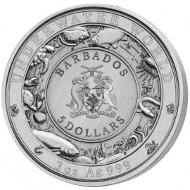 3 Unzen Silber Great White Shark Barbados 2018 AF coloured