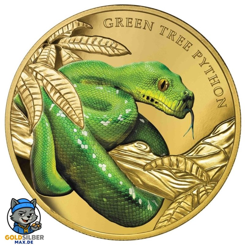 1 Unze Gold Grüne Baumpython  2019 Serie Bemerkenswerte Reptilien Niue
