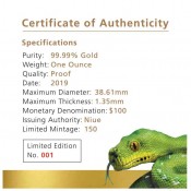 1 Unze Gold Grüne Baumpython 2019 Serie Bemerkenswerte Reptilien Niue
