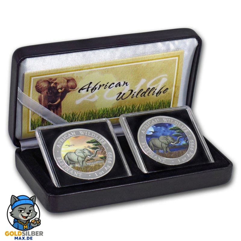 2 x 1oz Somalia Elefant Set Tag & Nacht 2019