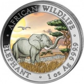 1 Unze Silber Somalia Elefant 2019 Coloriert