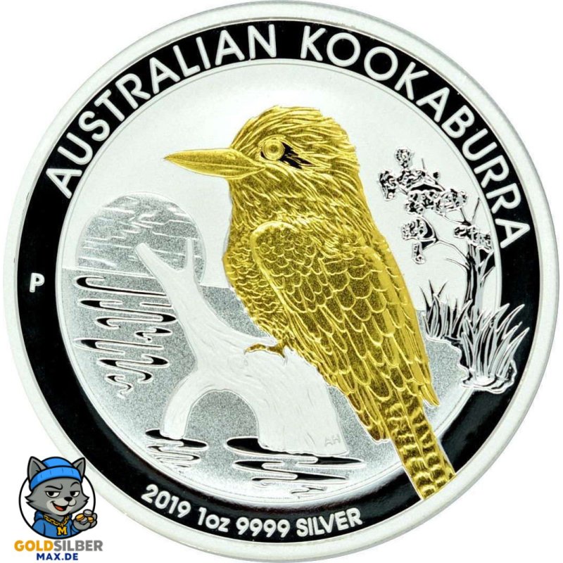 1 Unze Silber Australien Kookaburra 2019 Gilded
