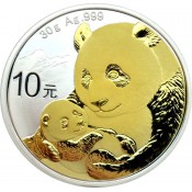 30 Gramm  China Silber Panda 2019  Gilded