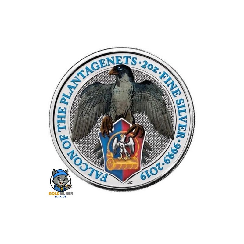 2 Unzen Silber Queens Beasts Falcon 2018 High Relief Gilded Teilvergoldet