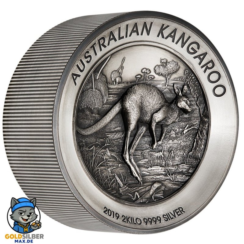 2 kg Silber Känguru 2019 Antique Finish High Relief