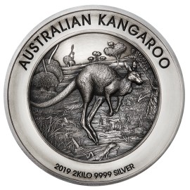 2 kg Silber Australischer Känguru 2019 High Relief Antique Finish