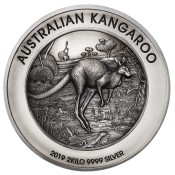 2 kg Silber Australischer Känguru 2019 High Relief Antique Finish