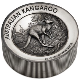 2 kg Silber Australischer Känguru 2019 High Relief Antique Finish