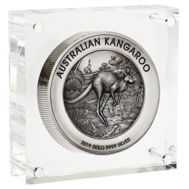 2 kg Silber Australischer Känguru 2019 High Relief Antique Finish