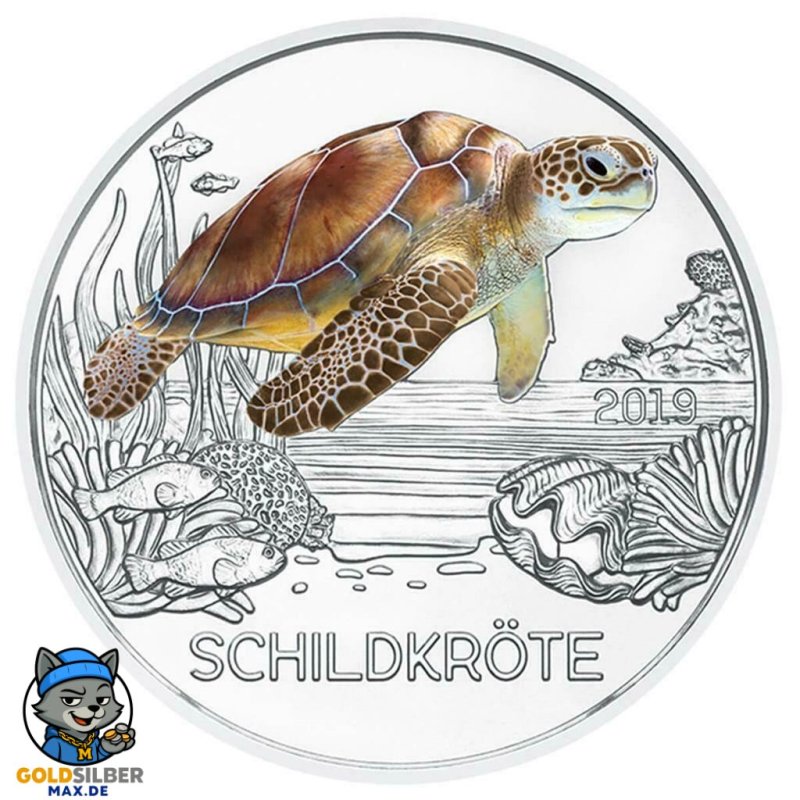 3 Euro Tier Taler Österreich Schildkröte handgehoben