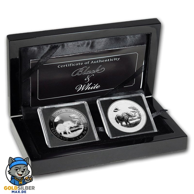2 x 1oz Somalia Elefant Set Black & White 2019