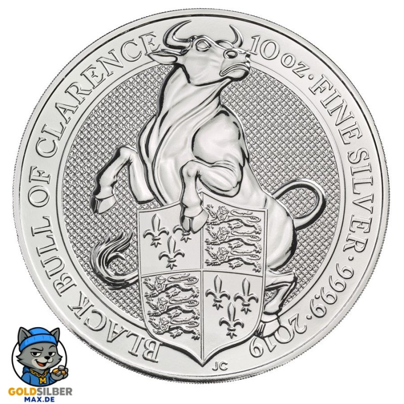 10 Unze Silber Queens Beasts Black Bull 2019