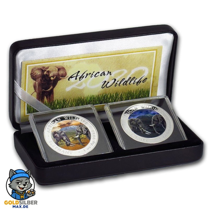 2 x 1oz Somalia Elefant Set Tag & Nacht 2020