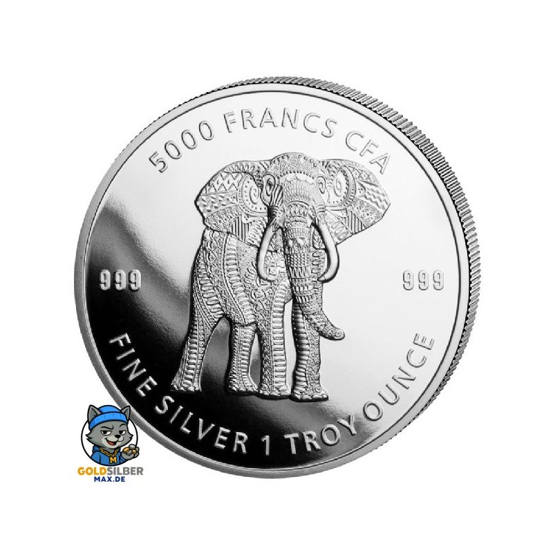 1 Unze Silber Tschad Mandala Elefant 2019 BU