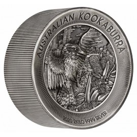 2 kg Silber Kookaburra 2019 Antique Finish High Relief