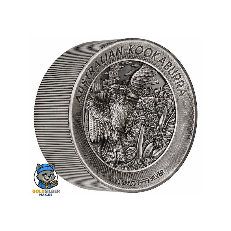 2 kg Silber Kookaburra 2019 Antique Finish High Relief