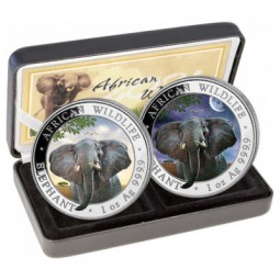 2 x1 oz Silber Somalia Elefant 2021 Tag Nacht Set