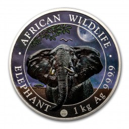 1 Kilo kg  Silber Silbermünze Somalia Elefant 2021 Night Nacht Giant Moon coloriert farbig
