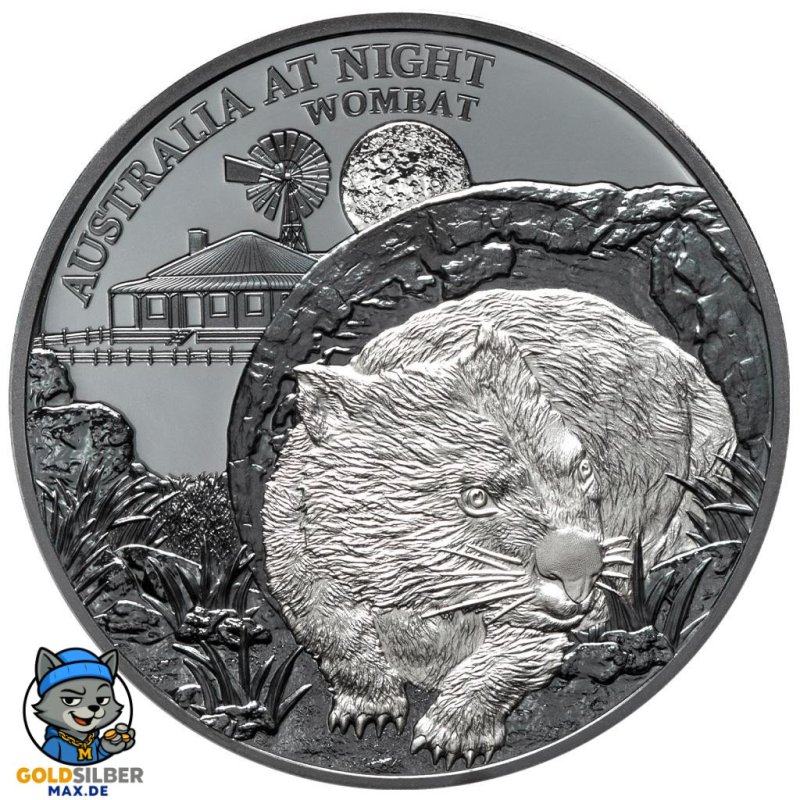 1 Unze Silber - Australien bei Nacht - Plumpbeutler 2021 - Geschwärzt PP