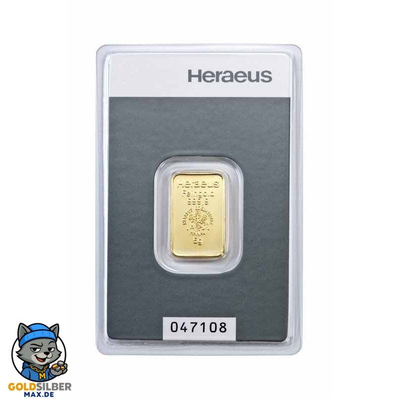 5 Gramm  gr Goldbarren Heraeus