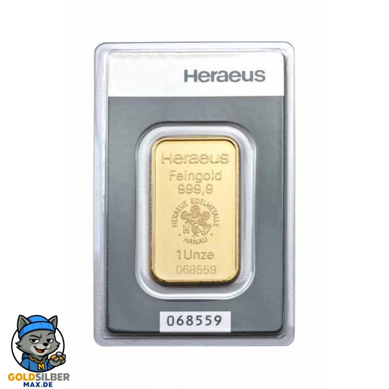 1 unze oz Goldbarren Heraeus