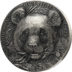 5 Unzen Silbermünze „Big Five Panda“ 2025 – Elfenbeinküste, High Relief, Antik Finish, Design von Mauquoy