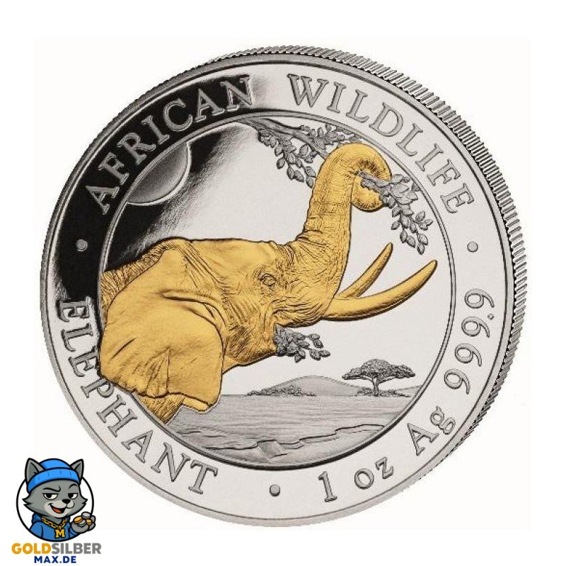 1 Unze Silber Silbermünze Somalia Elefant 2023 Teilvergoldet Gilded