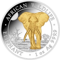 1 Unze Silber Silbermünze Somalia Elefant 2025 Teilvergoldet Gilded