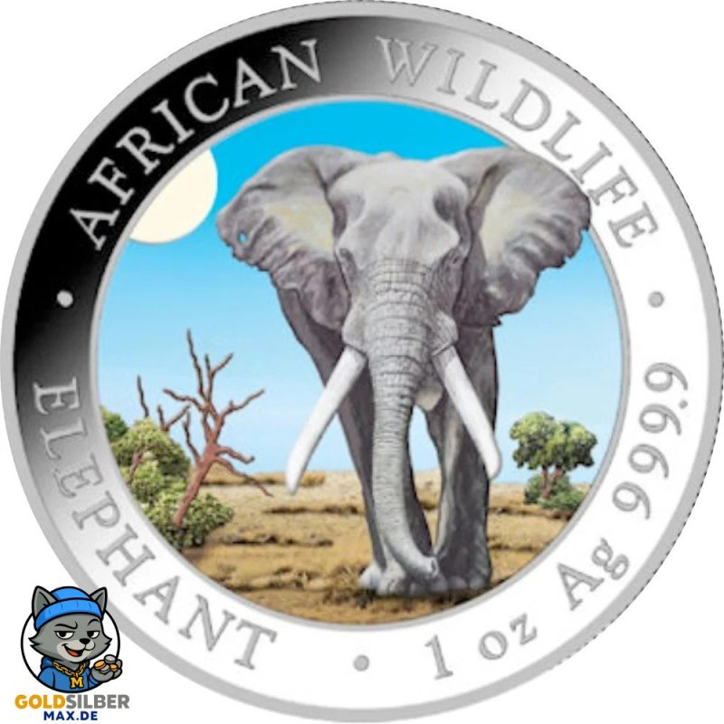 1 Unze Silber Silbermünze Somalia Elefant 2025 Coloriert