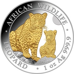 1 Unze Silber Silbermünze Somalia Leopard 2024 Teilvergoldet Gilded