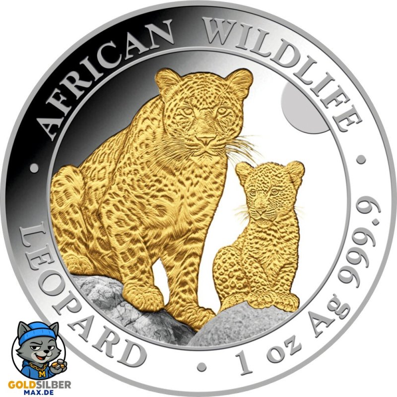 1 Unze Silber Silbermünze Somalia Leopard 2024 Teilvergoldet Gilded