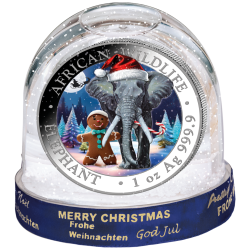 1 Unze Silber Silbermünze Somalia Elefant 2025 Coloriert Schneekugel