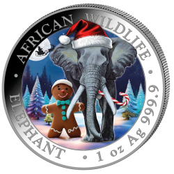 1 Unze Silber Silbermünze Somalia Elefant 2025 Coloriert Schneekugel