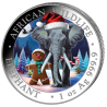 1 Unze Silber Silbermünze Somalia Elefant 2025 Coloriert Schneekugel