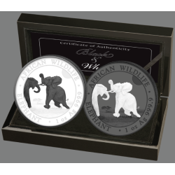 2 x1 oz Silber Somalia Elefant 2024 White Black Set
