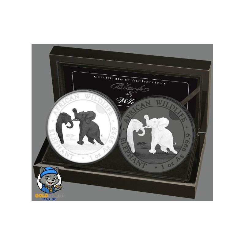 2 x1 oz Silber Somalia Elefant 2024 White Black Set