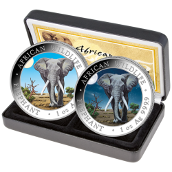 2 x1 oz Silber Somalia Elefant 2025 Tag Nacht Set